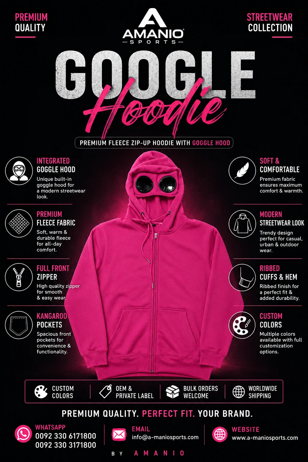 Zip-up hoodie with goggle hood