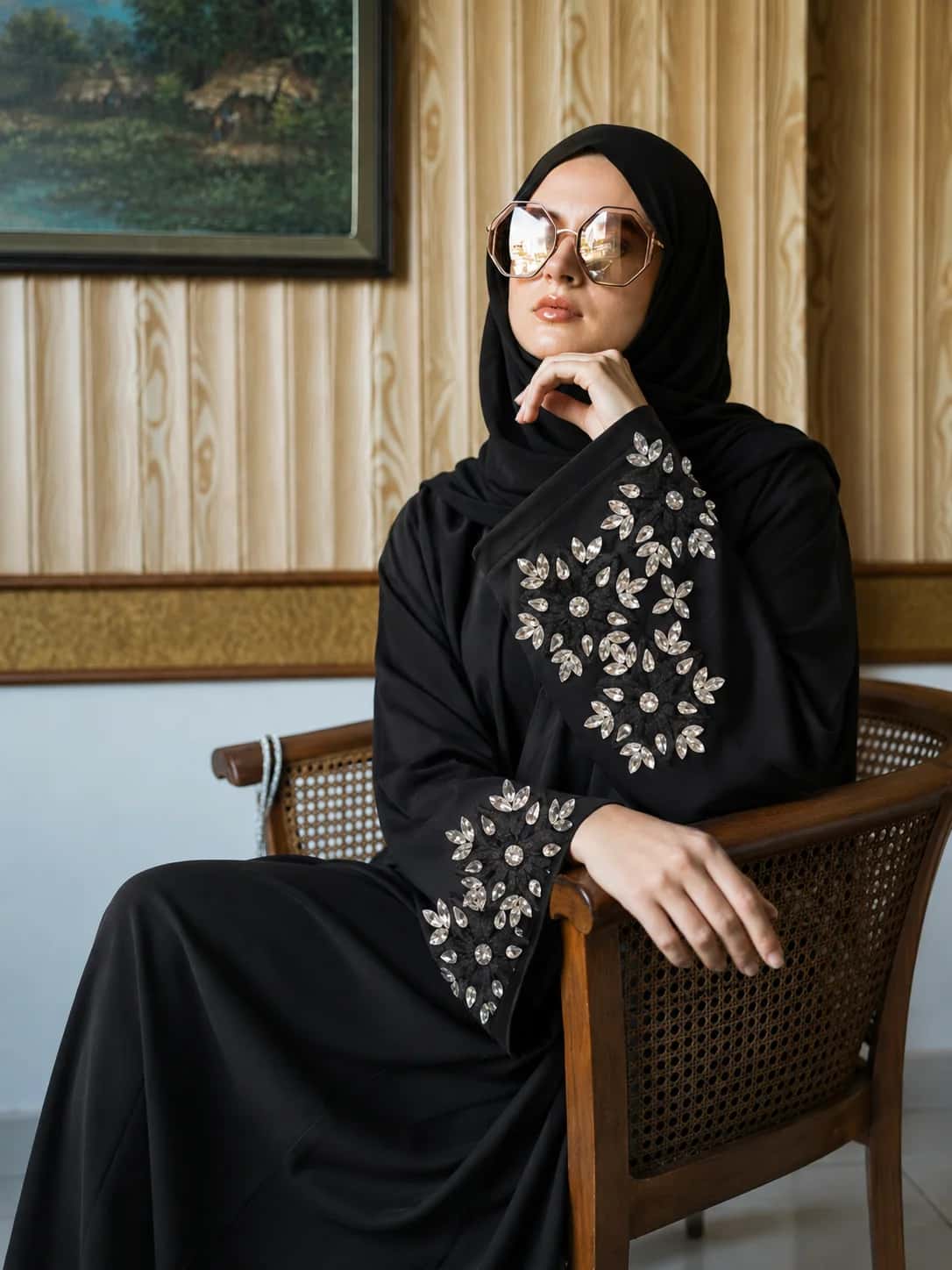 Abaya with embellished cuffs