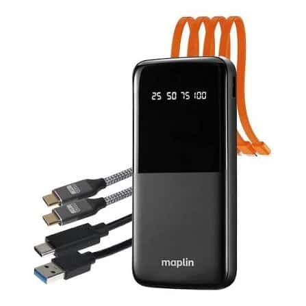 black power bank with display and cables