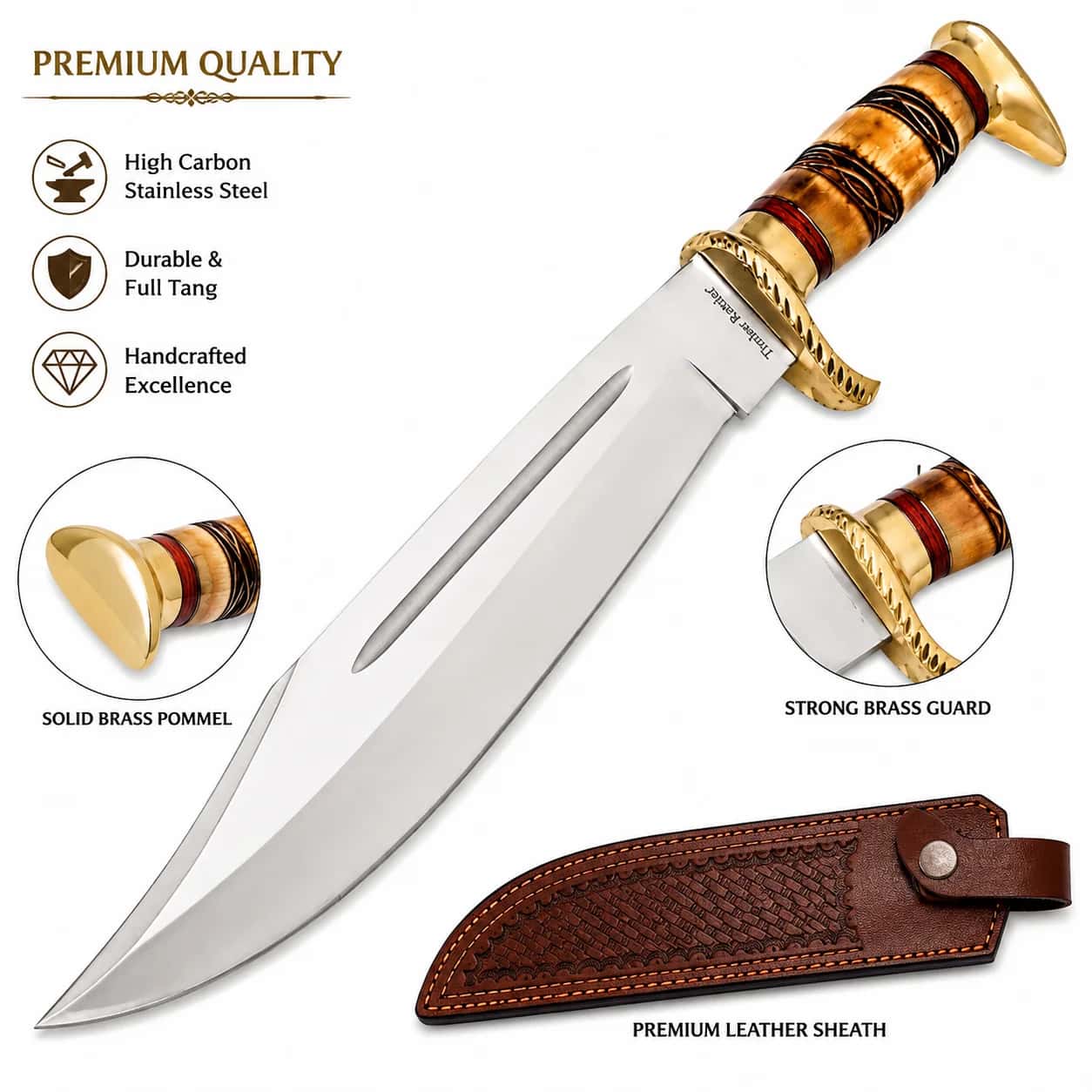 Bowie knife with leather sheath