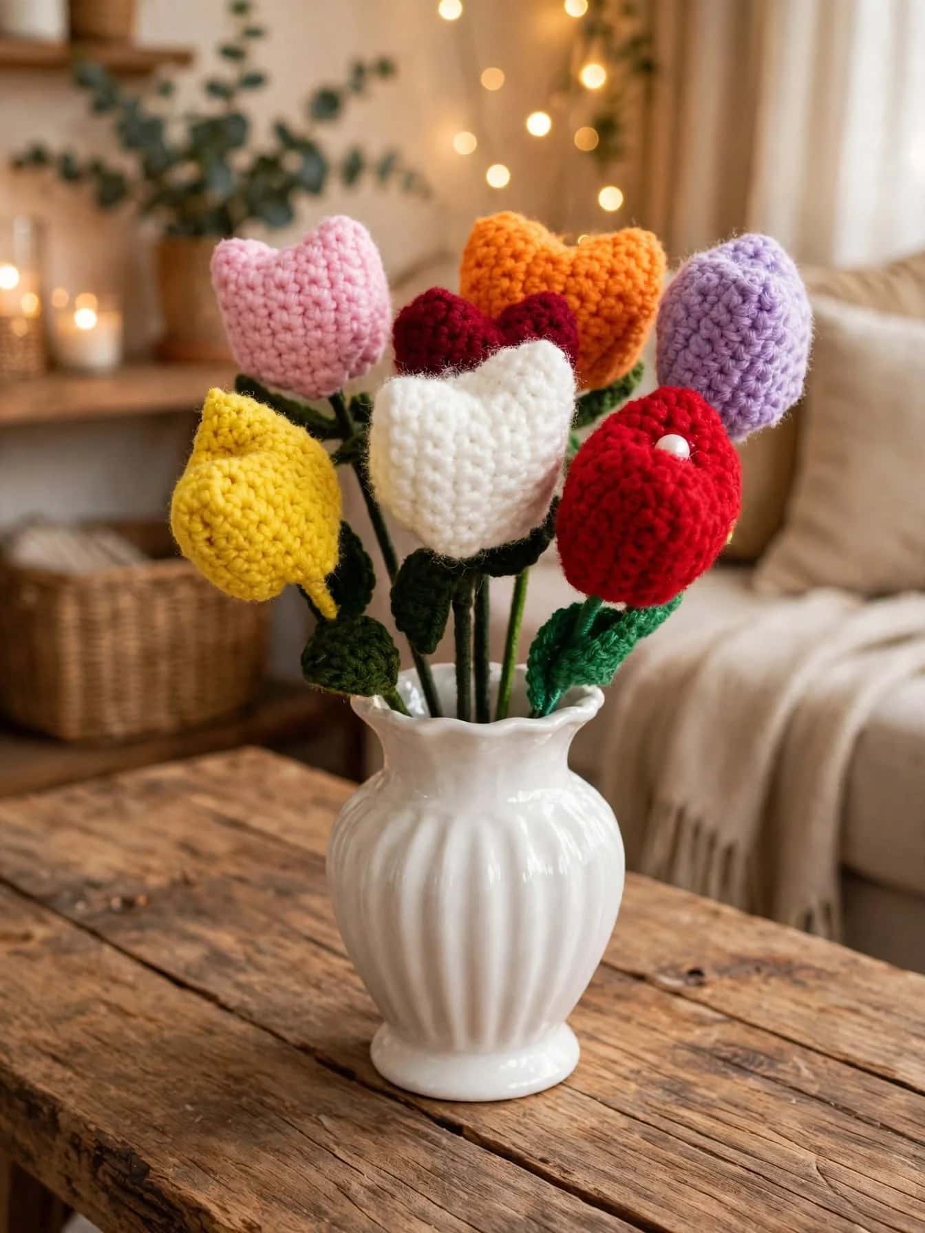 Crocheted tulip-style flowers