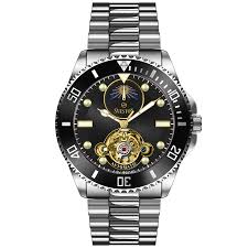 Skeleton Dial Analog Watch with Rotating Bezel and Metal Bracelet