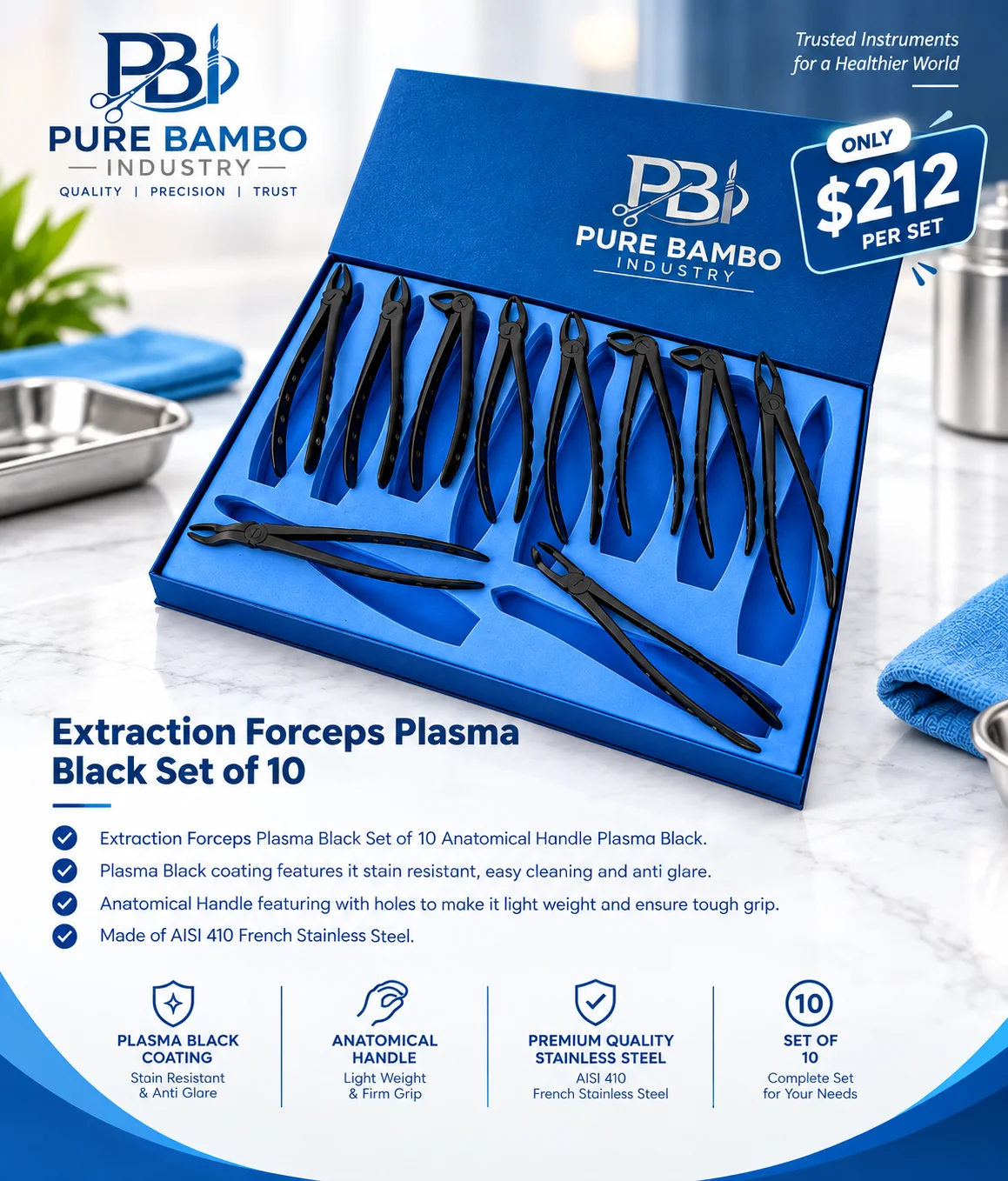 Extraction forceps plasma black set