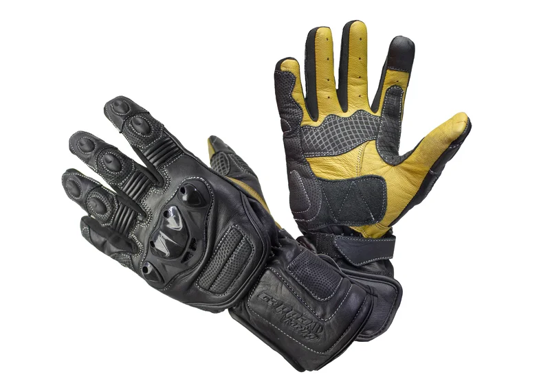 Motorcycle-style gloves with hard knuckle guards