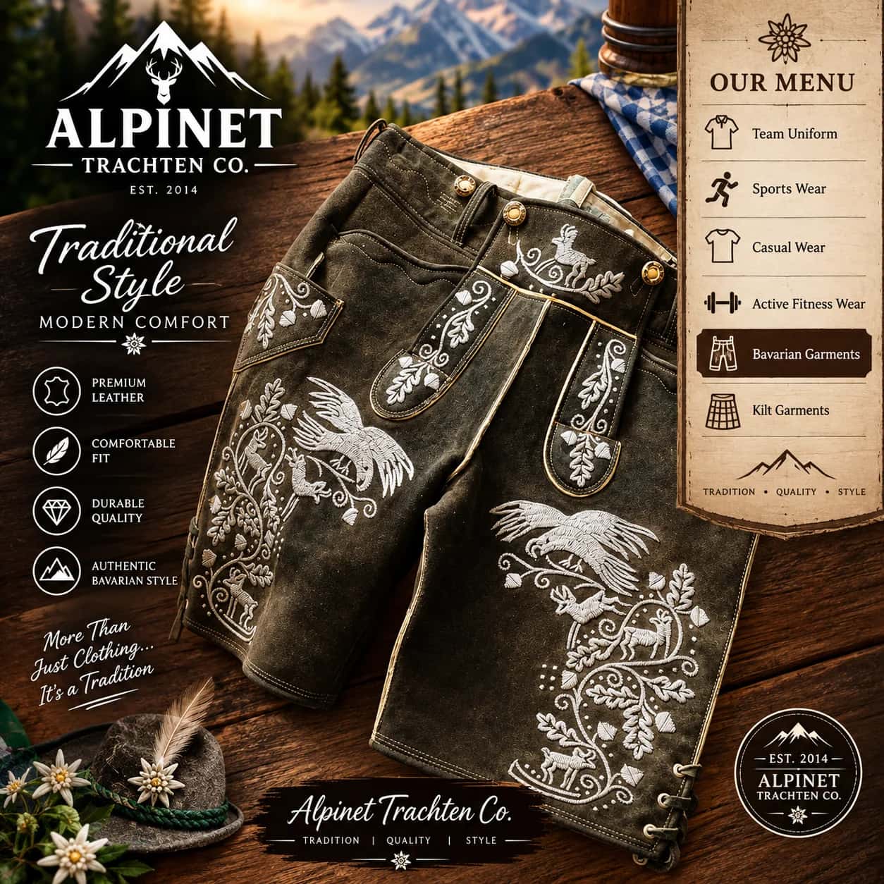 Lederhosen premium leather Bavarian garments