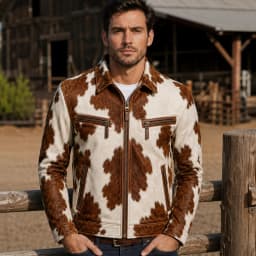Royal Fitt Men's 100% Genuine Hair-On Cowhide Leather Jacket | Western Style with Chest & Side Zipper Pockets | Sizes XS–4XL
