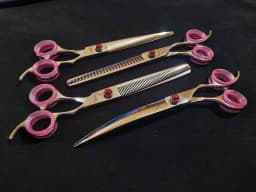 Pet Grooming Scissors Set – Straight Cutting & Thinning Shears with Finger Rests | Multiple Finishes