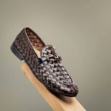 Men's Leather Casual Shoes with Woven Texture and Perforated Upper – Slip-On and Lace-Up Styles in Brown, Black, and Tan