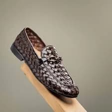 Men's Leather Casual Shoes with Woven Texture and Perforated Upper – Slip-On and Lace-Up Styles in Brown, Black, and Tan