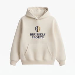 Brussels Sports Custom Pullover Hoodie – Kangaroo Pocket, Ribbed Cuffs & Hem | Light Cream & Grey