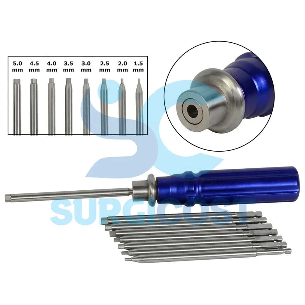 Surgical instrument set with 1.5 mm to 5.0 mm shafts