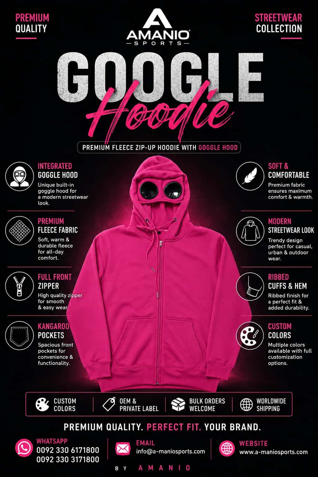 Zip-up hoodie with goggle hood