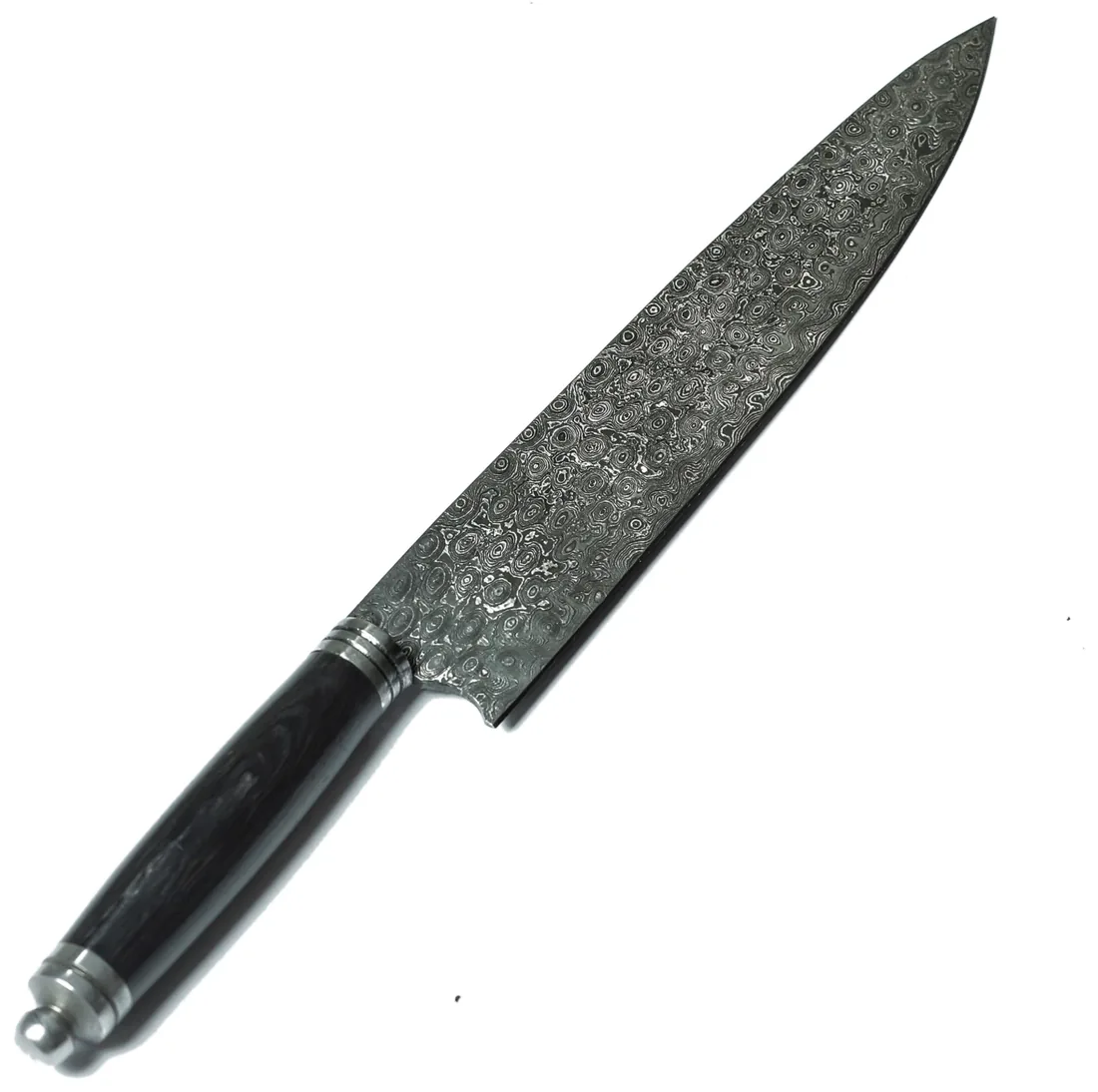 Handmade Damascus chef knife with dark wood handle