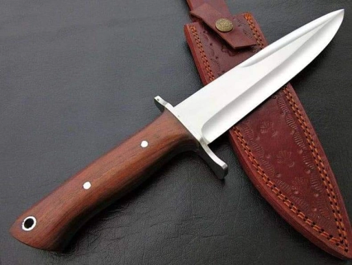 Custom Handmade Steel Dagger Knife, Leather Sheath, Grey Blade, Wood Handle - SLL129