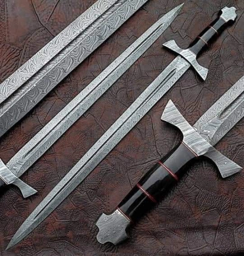 Elegant Handcrafted Damascus Steel Sword Knife with Leather ...